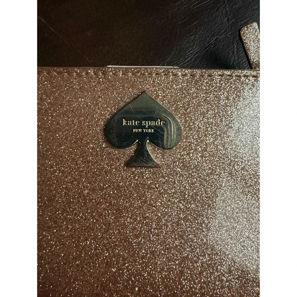 Kate Spade New York Rose Gold Glitter Slim Bifold Wallet with ID Window